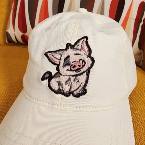 Disney Moana 2 Pua Chenille Embroidered White Dad Hat Baseball Cap NEW - Picture 2 of 12